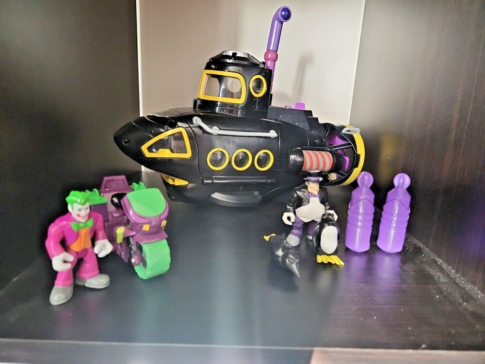 Fisher-Price Imaginext DC Super Friends Penguin & Joker Submarine Motorcycle EUC